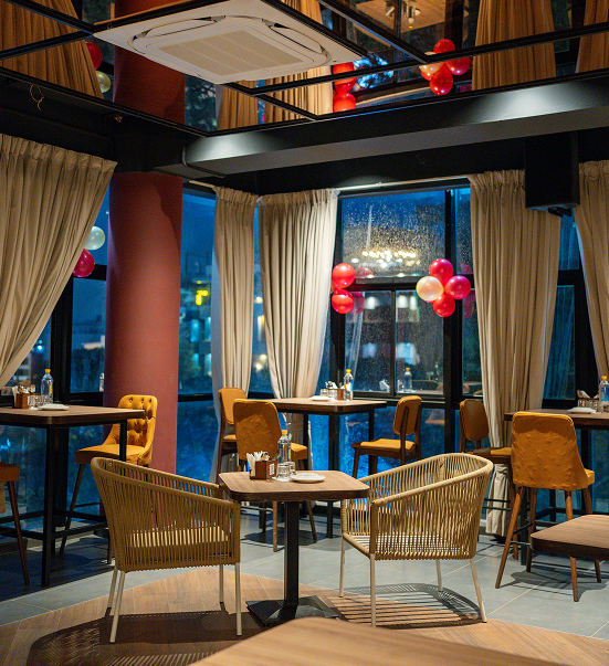 Stylish lounge seating area with warm ambiance